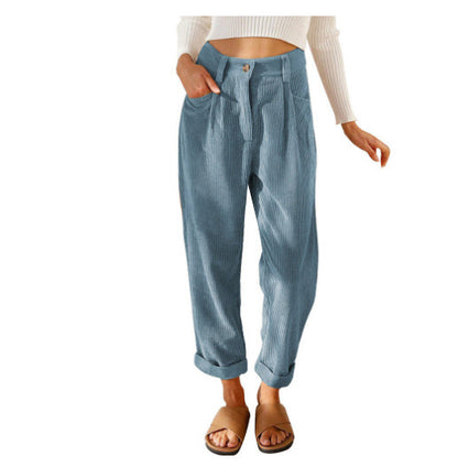 Zoe – High-waisted Casual Corduroy Pants with Loose Straight Fit