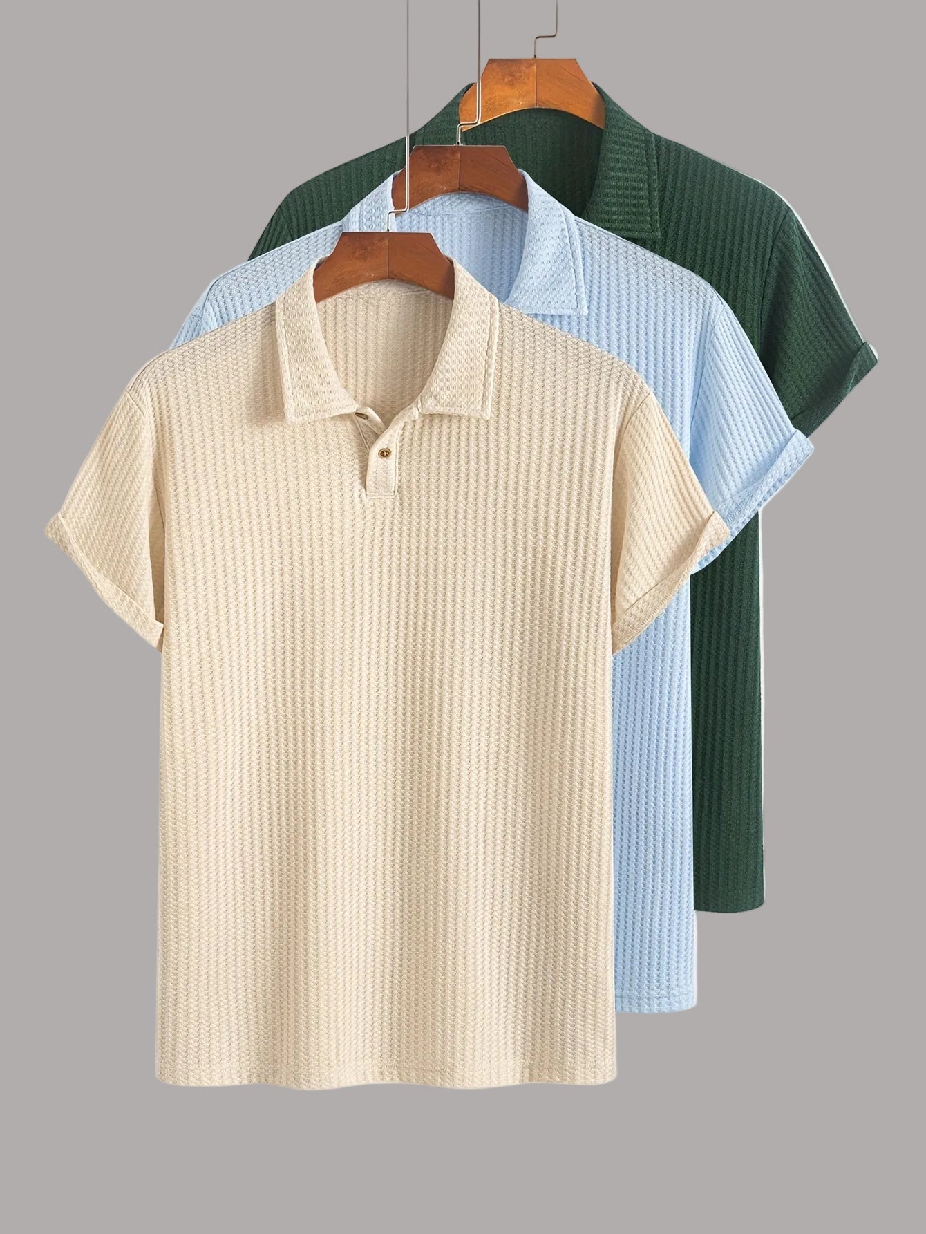 Men's Short-Sleeve Polo Shirt Set – Modern Waffle Pattern, Classic Casual Style, 3-Pack