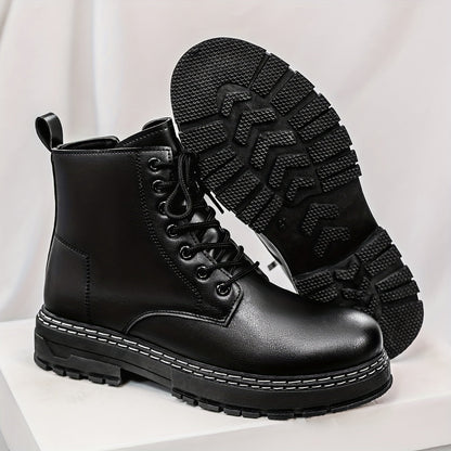 Schwarze Schnürstiefeletten mit dicker Sohle und Kontrastnaht