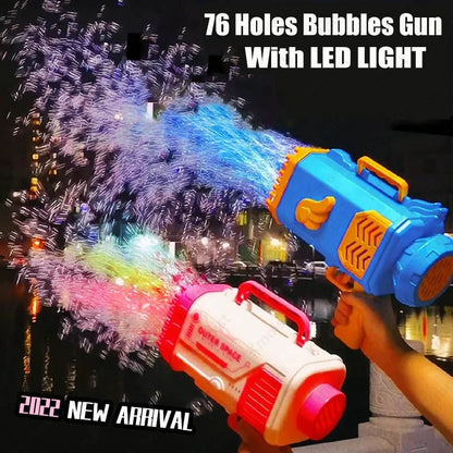 Kids Bazooka Bubble Gun – Electric Soap Bubble Pistol with 69 Nozzles, Rechargeable, for Boys and Girls, Outdoor Toy