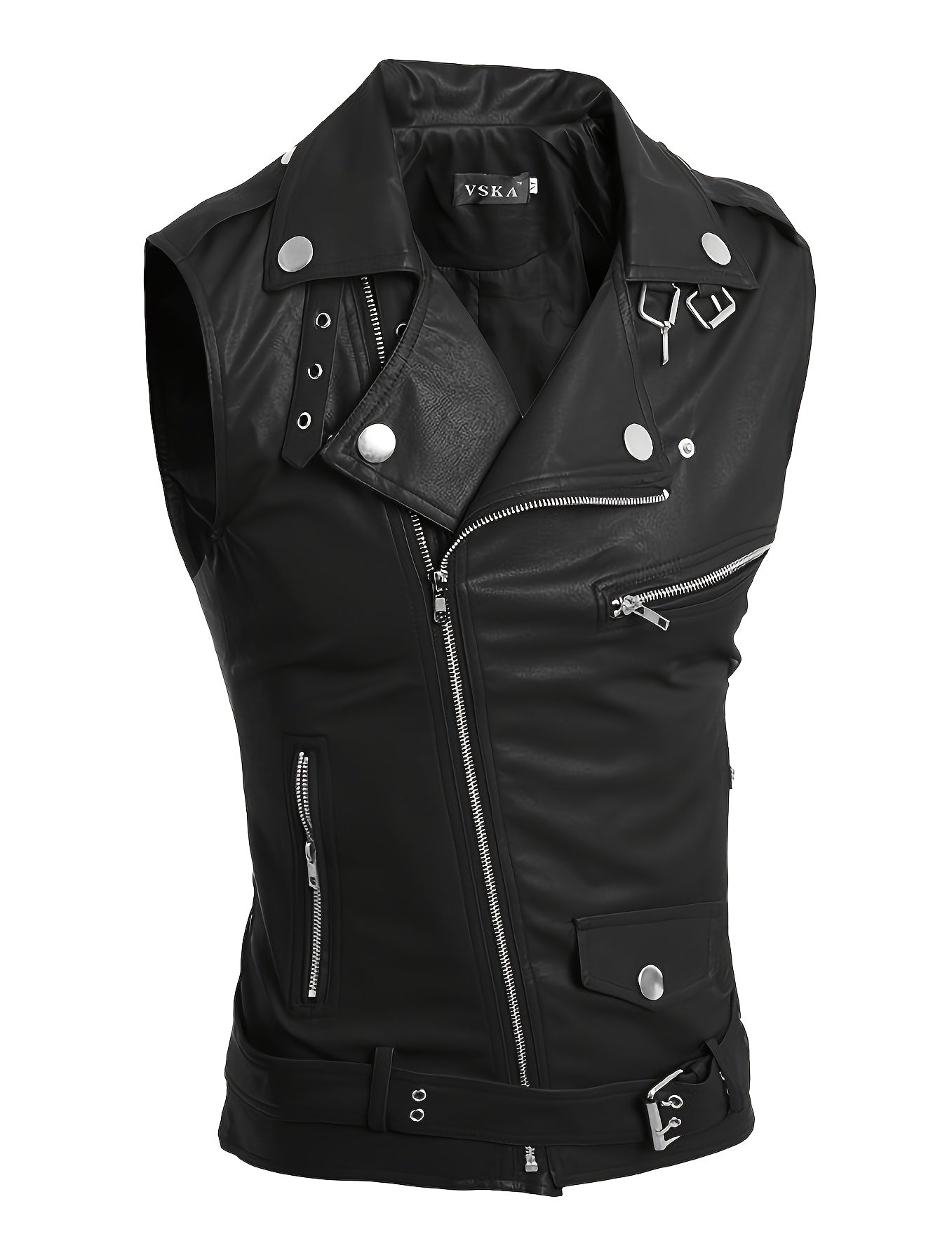 Sleeveless biker vest with zippers and studs