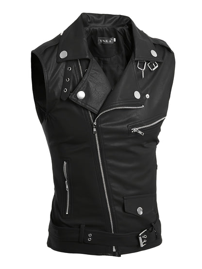 Sleeveless biker vest with zippers and studs