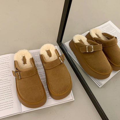 Lynda – Furry half shoes with thick sole and back strap