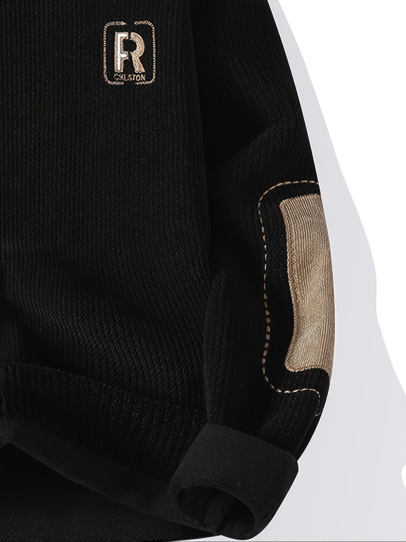 Unisex Langarm Pullover mit Ellbogen-Patches, Rundhalsausschnitt, gerippter Saum