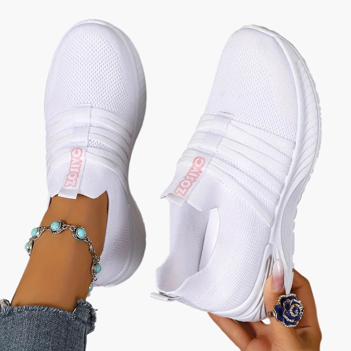 Damen Slip-On Freizeitschuhe mit Streifenmuster – Bequeme Alltags-Sneaker für Freizeit und Alltag