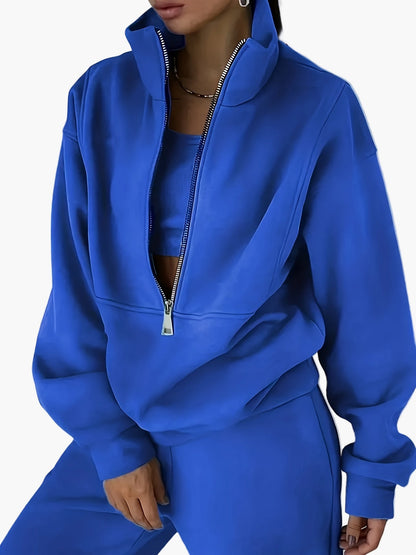 Women's half-zip sweatshirt with stand-up collar – casual streetwear pullover for autumn and winter