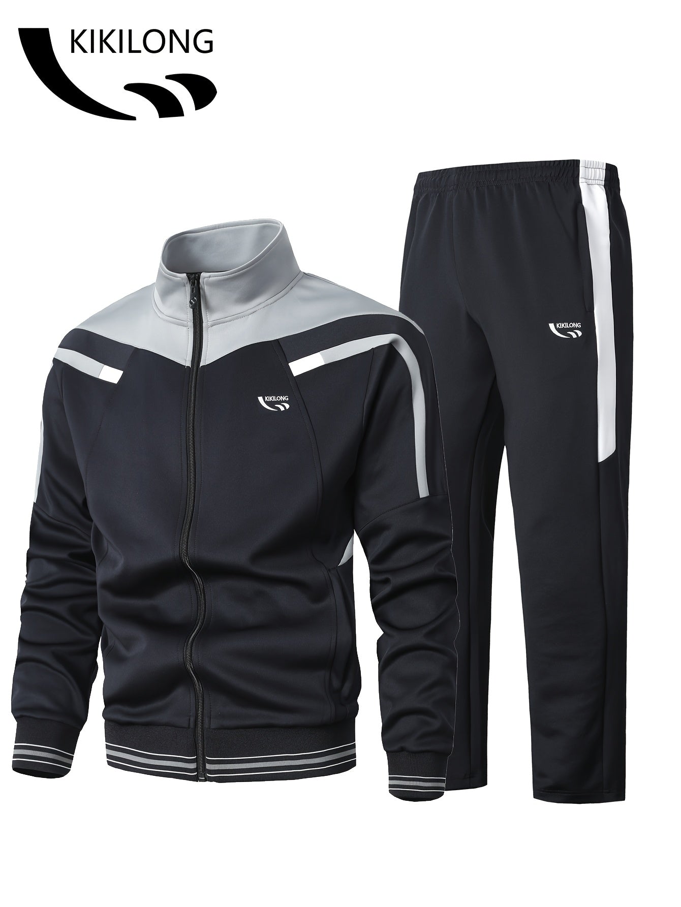 Men’s two-piece tracksuit with stand-up collar jacket and pants