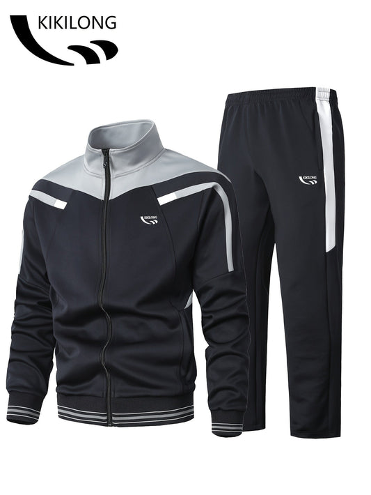 Men’s two-piece tracksuit with stand-up collar jacket and pants
