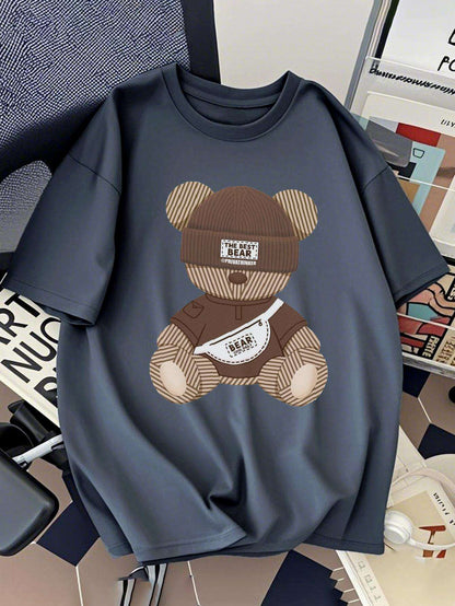 Men's Streetwear T-Shirt with Bear Print – Urban Style, Casual Look, Short Sleeve