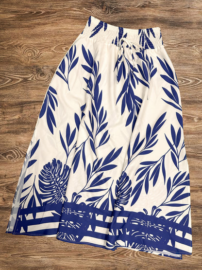 Women's Summer Set with Crop Top and Maxi Skirt – Tropical Print, Vacation, Casual