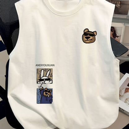 Men's streetwear tank top with cartoon graphic and casual design