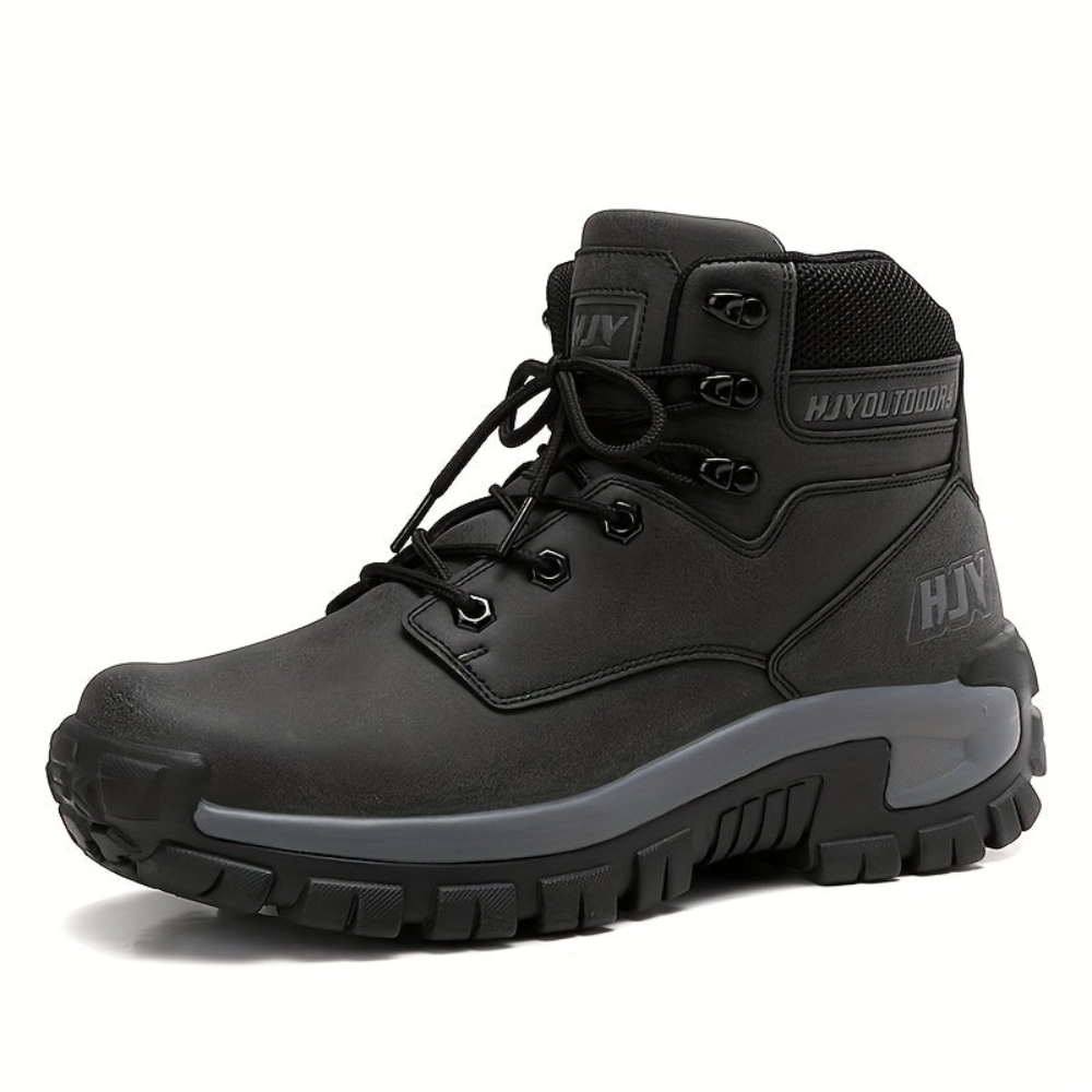 Herren Outdoor Stiefel Schwarz mit Schnürung Robuste Sohle Knöchelhoch