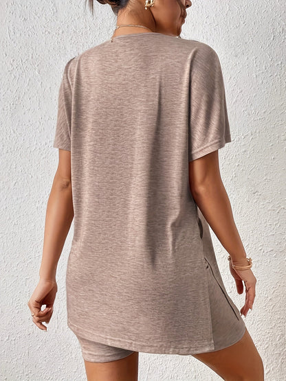 Women's Lounge Set Two-Piece Short-Sleeve T-Shirt with Shorts Elegant Casual Look
