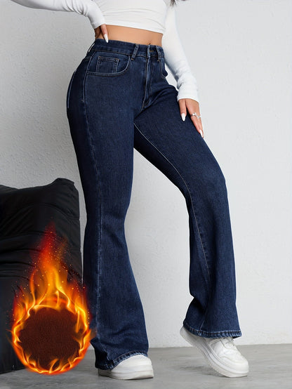 Damen Schlaghose Jeans Dunkelblau High Waist