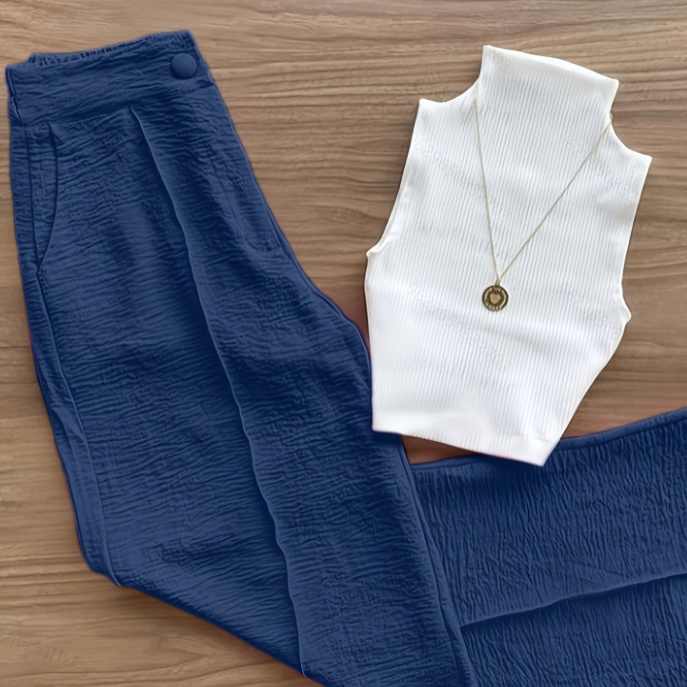 Women's Elegant Set – Sleeveless Top with Stand Collar and Pants, Perfect for Spring & Summer