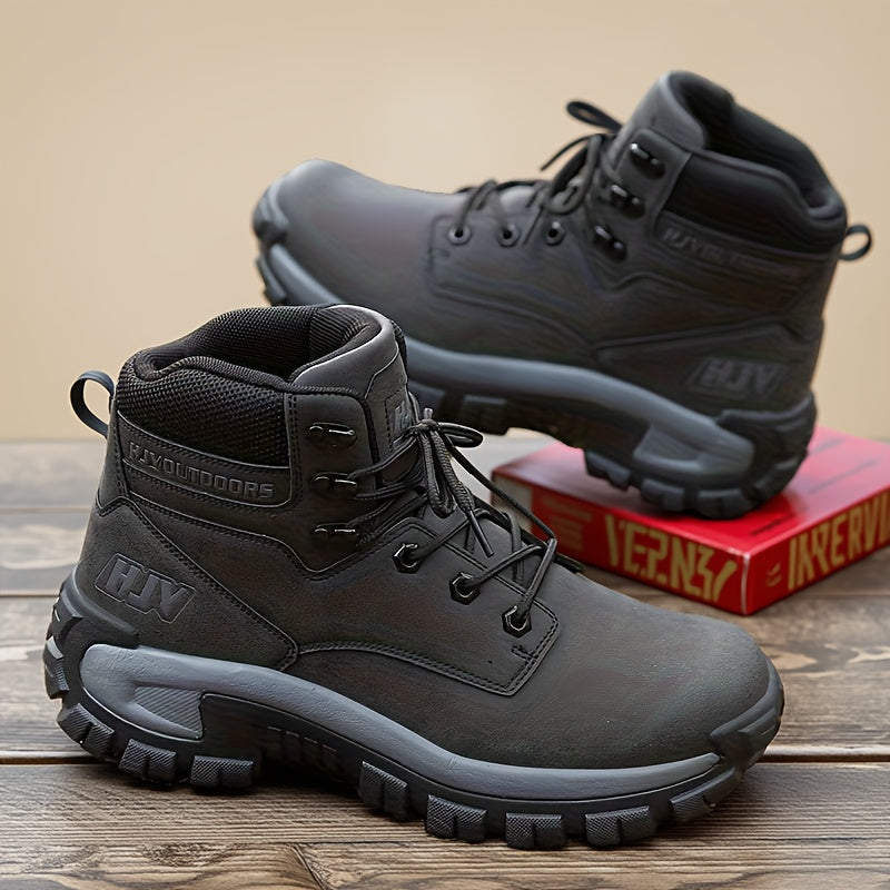 Herren Outdoor Stiefel Schwarz mit Schnürung Robuste Sohle Knöchelhoch