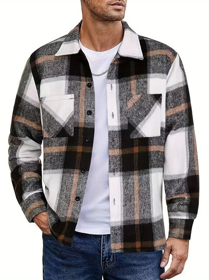 Men's Plaid Shirt Jacket, Long Sleeve, with Chest Pockets, Casual Shacket