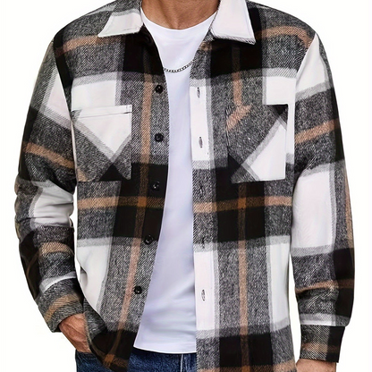 Men's Plaid Shirt Jacket, Long Sleeve, with Chest Pockets, Casual Shacket
