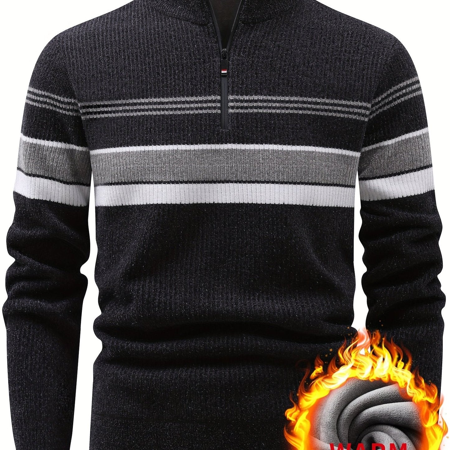 Herren Halb-Reißverschluss Pullover Gerippt mit Streifen