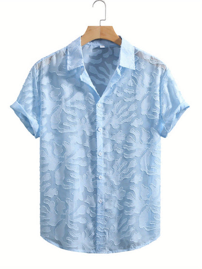 Men's Short-Sleeve Resort Shirt with Raised Floral Pattern – Stylish Summer Shirt for Vacation & Leisure