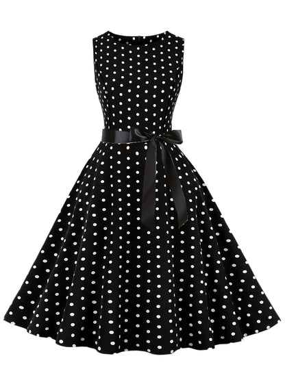 Women's Vintage Polka Dot Fit & Flare Dress for Festive Occasions and Everyday Wear
