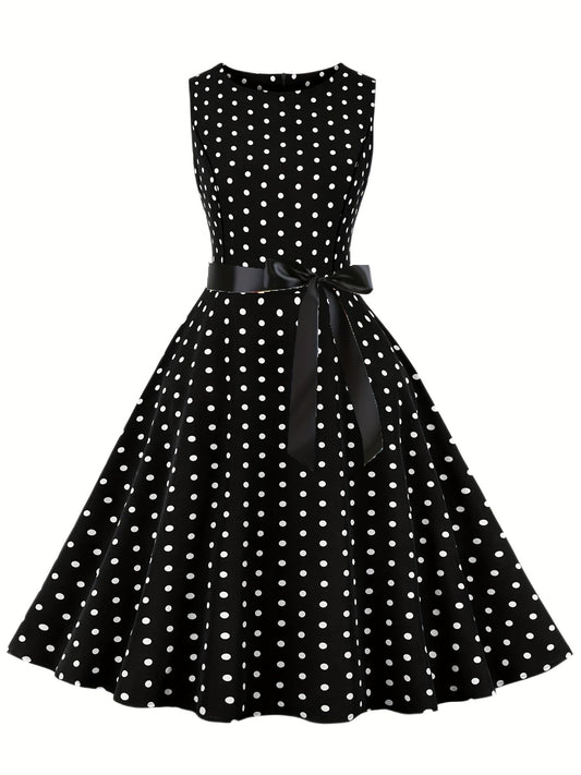 Women's Vintage Polka Dot Fit & Flare Dress for Festive Occasions and Everyday Wear