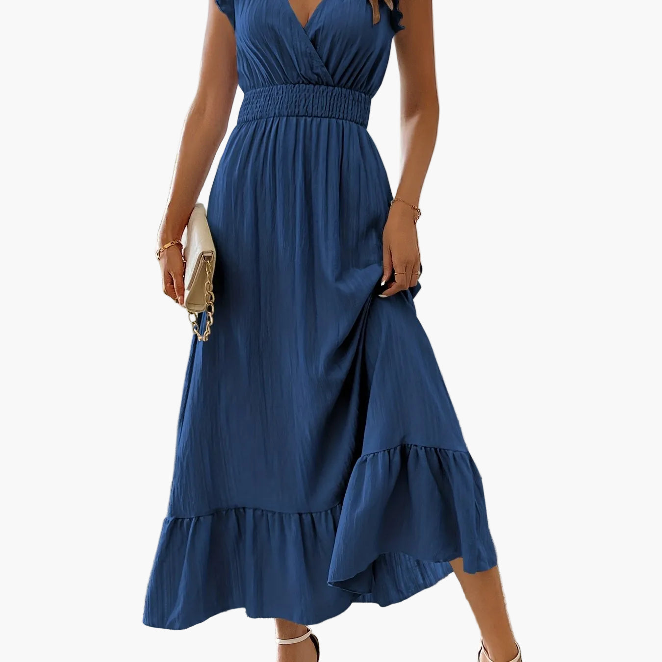 Women's Elegant Maxi Dress with Ruffle Sleeves and Flattering Waist – Perfect for Summer & Vacation