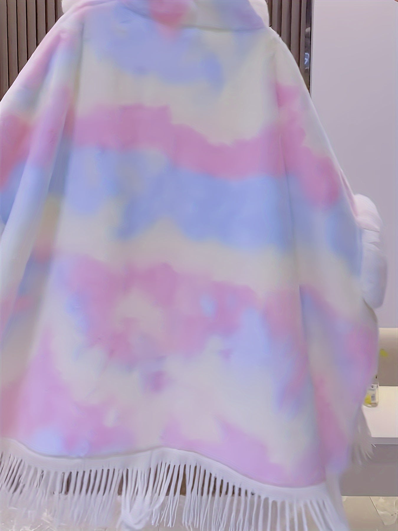 Colorful poncho cape with hood and fringes – fluffy cover-up cape