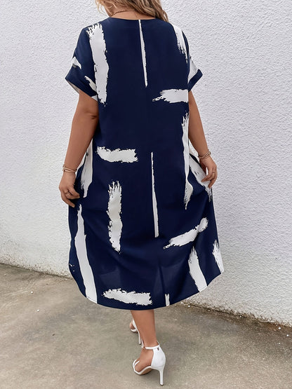 Damen Tunika Kleid Elegant V-Ausschnitt Lässig für Alltag und Urlaub Plus Size