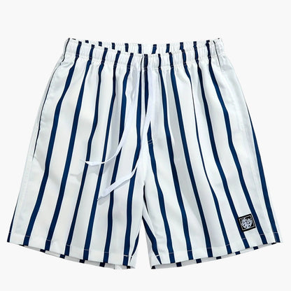 Men's swim shorts with red stripes, casual, relaxed style, perfect for beach and pool