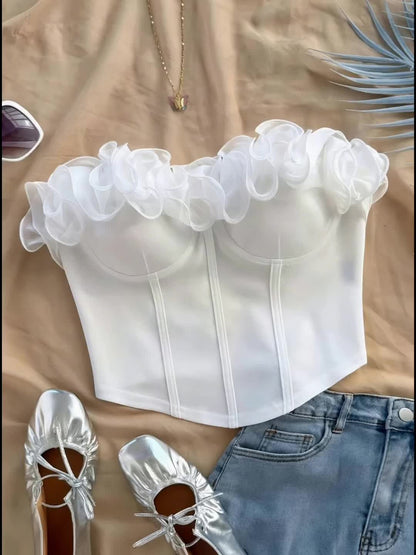 Women's Corset Top Elegant with Ruffles – Stylish Bustier for Spring and Summer