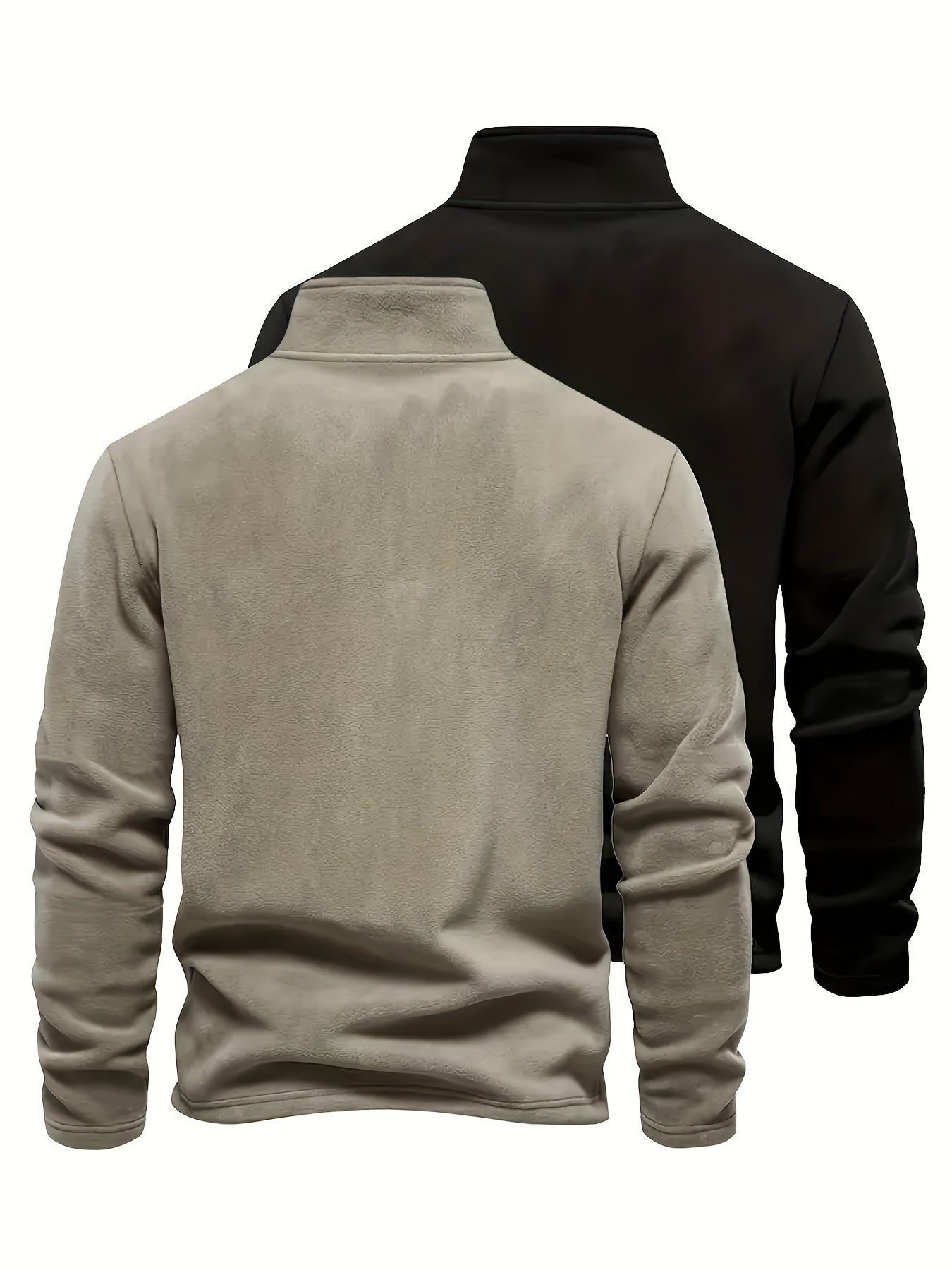 Herren Halb-Reißverschluss Pullover Fleece Khaki Schwarz