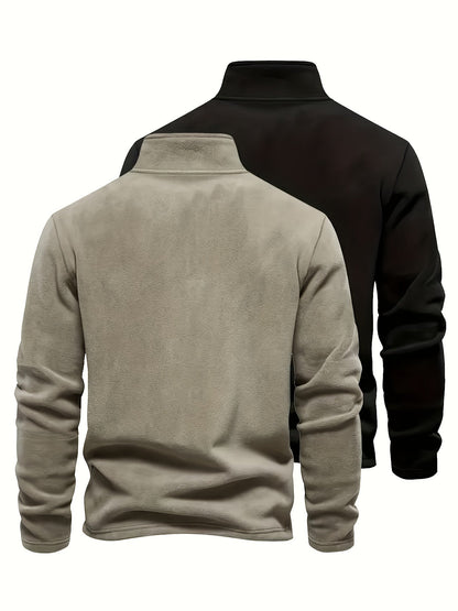 Herren Halb-Reißverschluss Pullover Fleece Khaki Schwarz