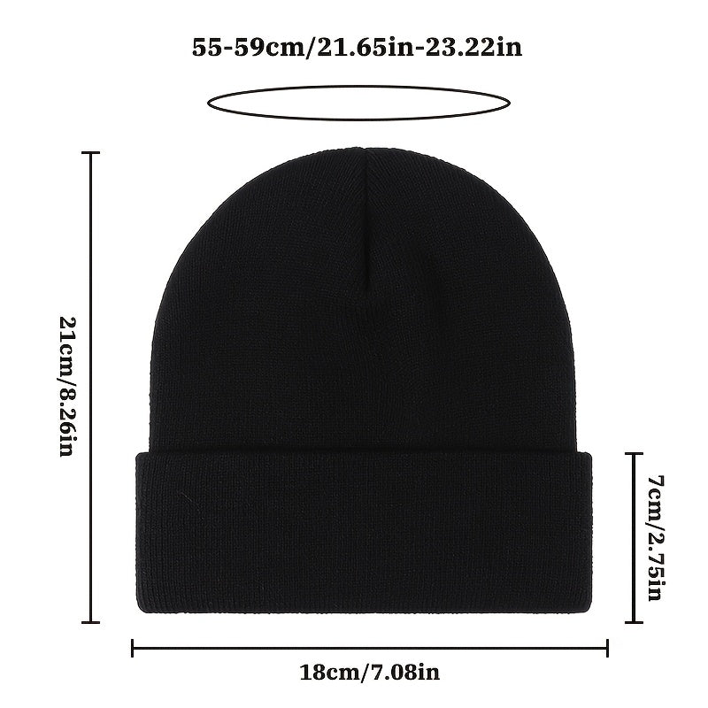 Unisex beanie knit hat with rolled brim, 5-pack in assorted colors