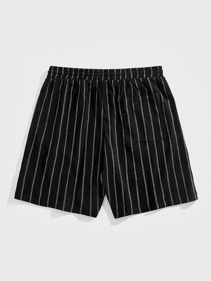 Men's Casual Shorts with Stripe Pattern and Drawstring – Perfect for Summer & Sports