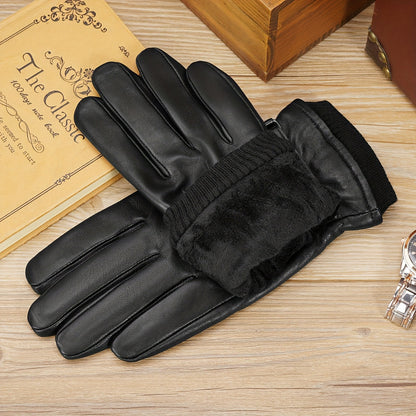 Black gloves with knitted cuffs and buckle fastening