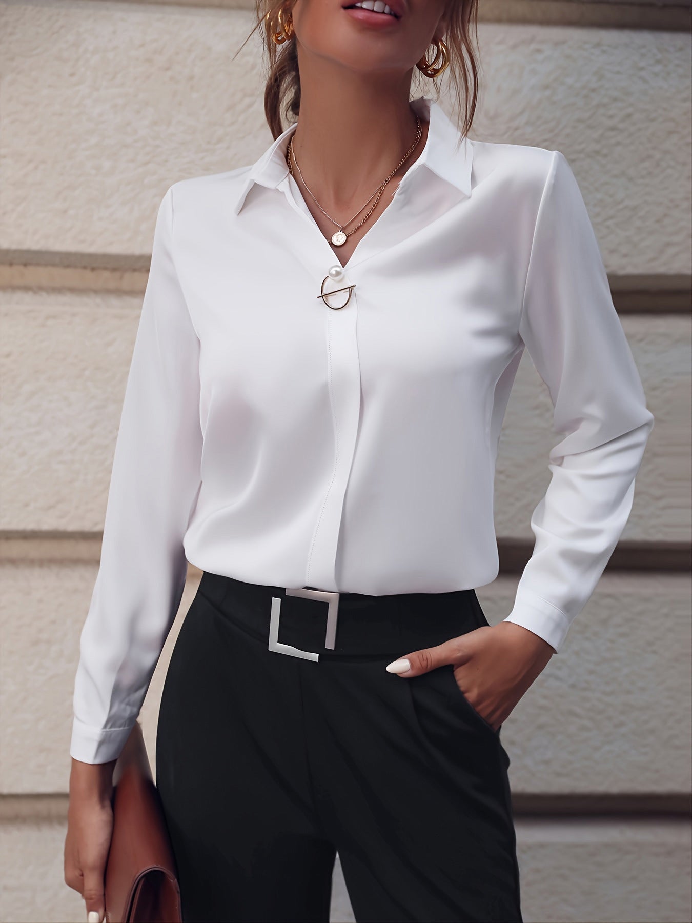 Damen Elegante Slim Fit Langarm Business Bluse – Stilvolle Büro- und Freizeitmode