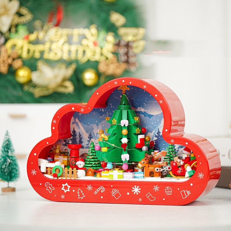 Children's Christmas Decoration Kit with LED Light – Magical Building Blocks Toy with Mirror for Festive Decoration