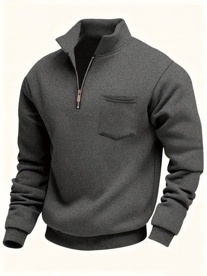 Herren Halb-Reißverschluss Pullover mit Brusttasche