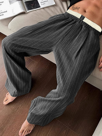 Men's Wide Lounge Pants with Pinstripes – Modern Relaxed Fit for Leisure & Home Office