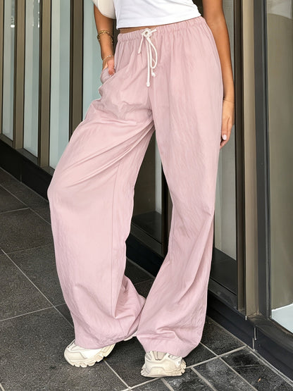 Women's Wide High Waist Casual Pants with Drawstring – Modern Street Style Pants for Spring and Summer