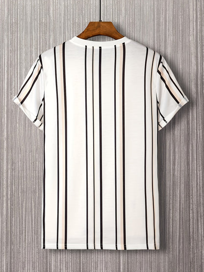 Men's T-shirt with vertical stripe pattern and modern print – Stylish casual shirt