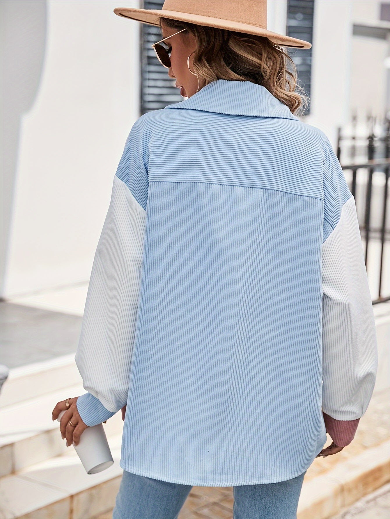 Cordhemdjacke im Colorblocking-Design Langarm Oversized