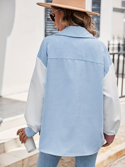 Cordhemdjacke im Colorblocking-Design Langarm Oversized