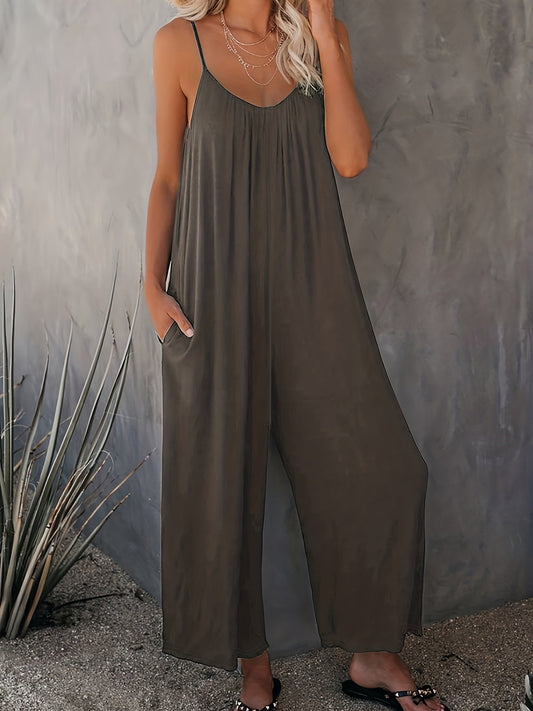 Women's jumpsuit with spaghetti straps and wide legs – Casual one-piece for spring and summer