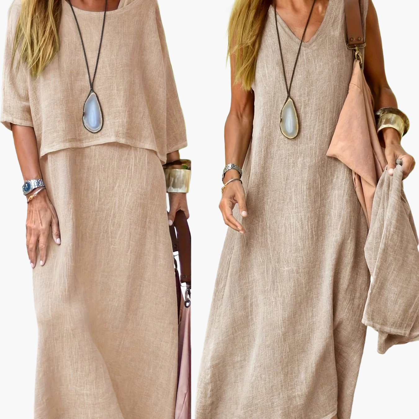Damen Maxikleid Zweiteiler Set Boho Stil Lässig Sommerkleid für Alltag und Urlaub