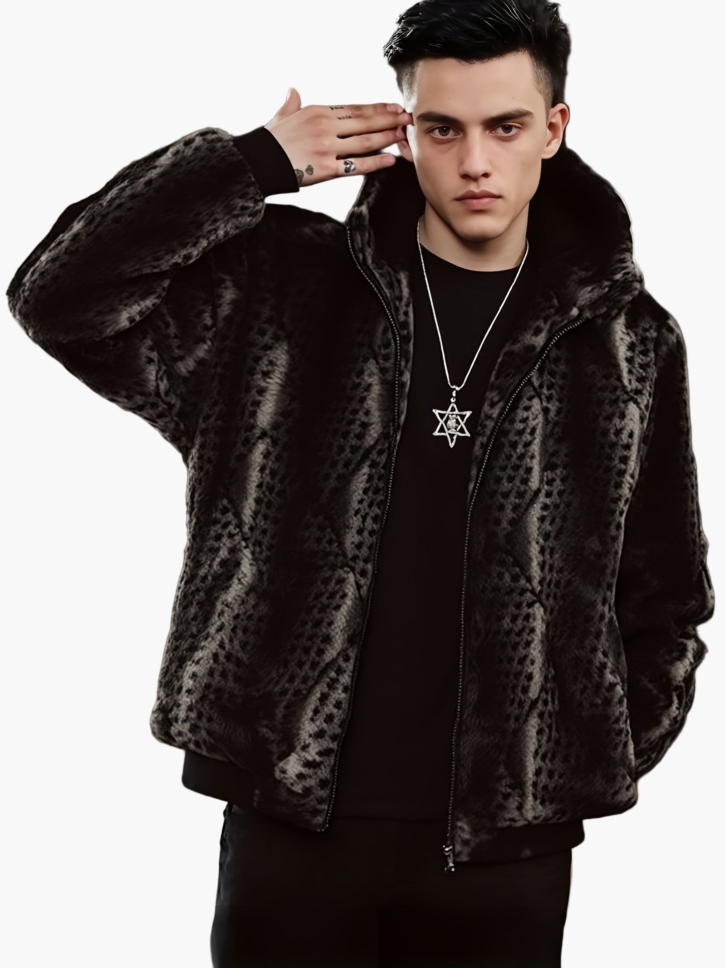 Men's Winter Hooded Jacket Warm Lined Fashionable Casual Fleece Jacket