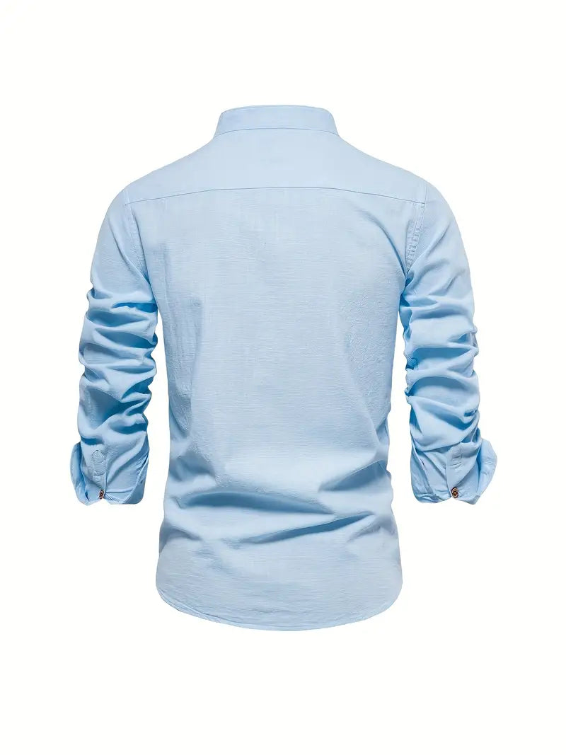 Men's Standing Collar Long-Sleeve Shirt – Contemporary Work and Leisure Shirt, Slim Fit, Refined