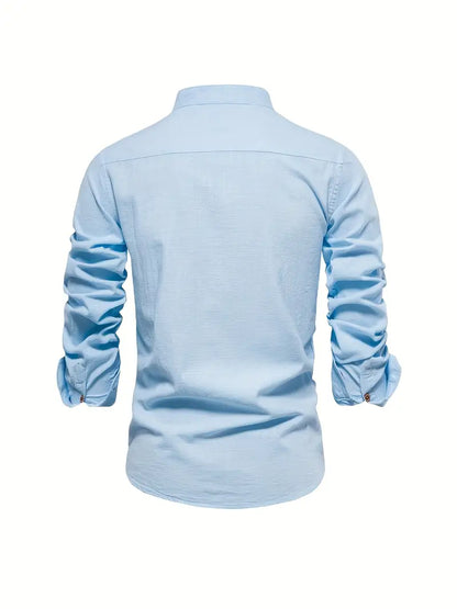 Men's Standing Collar Long-Sleeve Shirt – Contemporary Work and Leisure Shirt, Slim Fit, Refined