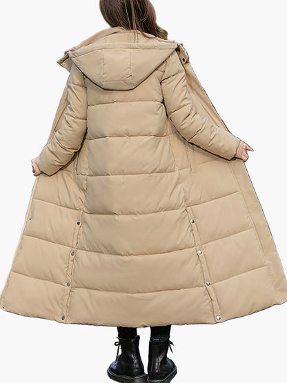 Damen Steppmantel Lang Eleganter Wintermantel mit Kapuze – Perfekt für Alltag und Outdoor